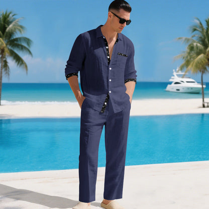 Herren Leinenanzug Modern mit Knöpfen und Taschen Sommer