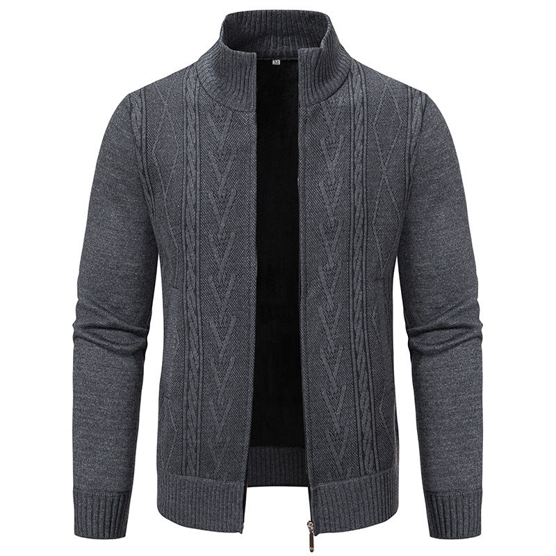 Herren Strickjacke Modern Zopfmuster Hochgeschlossener Kragen