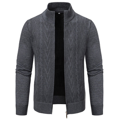 Herren Strickjacke Modern Zopfmuster Hochgeschlossener Kragen