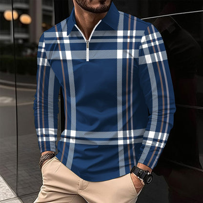 Herren Langarmshirt Karomuster Modern Reißverschluss
