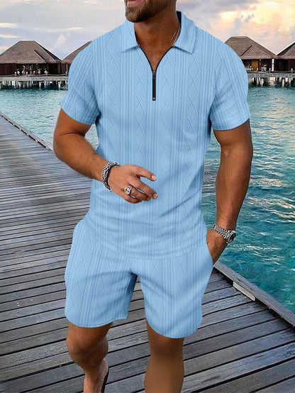 Herren Polo-Shirt Modern mit Reißverschluss Grau Strukturiert