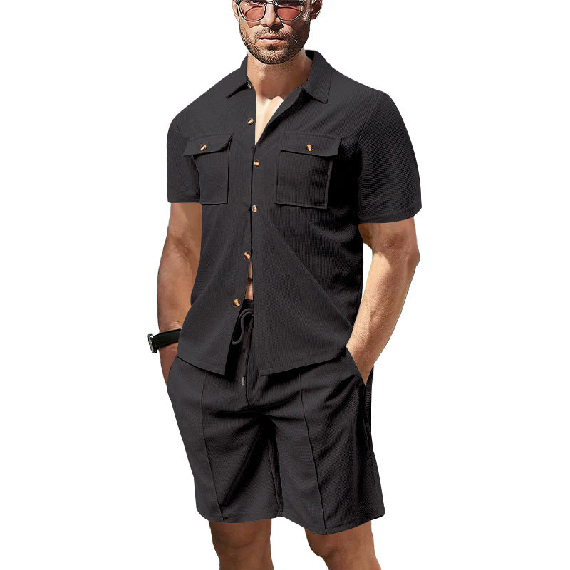 Herren Kurzarmhemd mit Taschen und Shorts Sommer