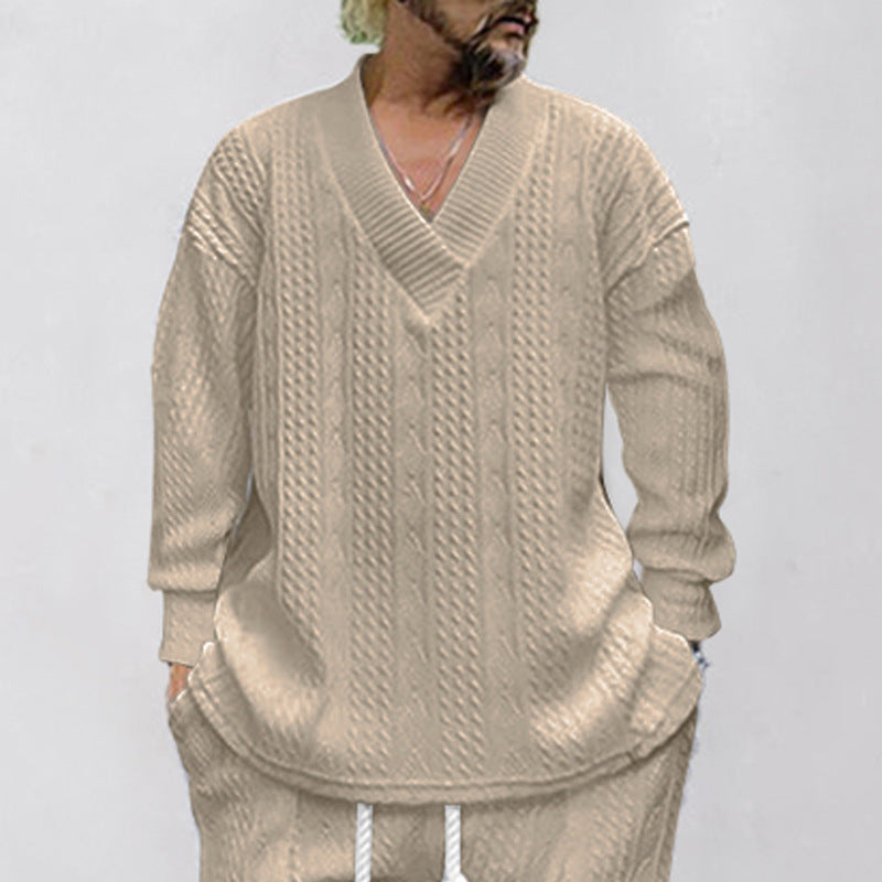 Herren Pullover Kabelstrick V-Ausschnitt Modern Lässig