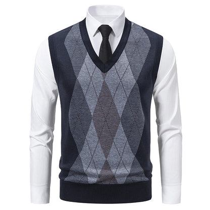 Herren Pullover V-Ausschnitt Strick mit Rautenmuster Elegant