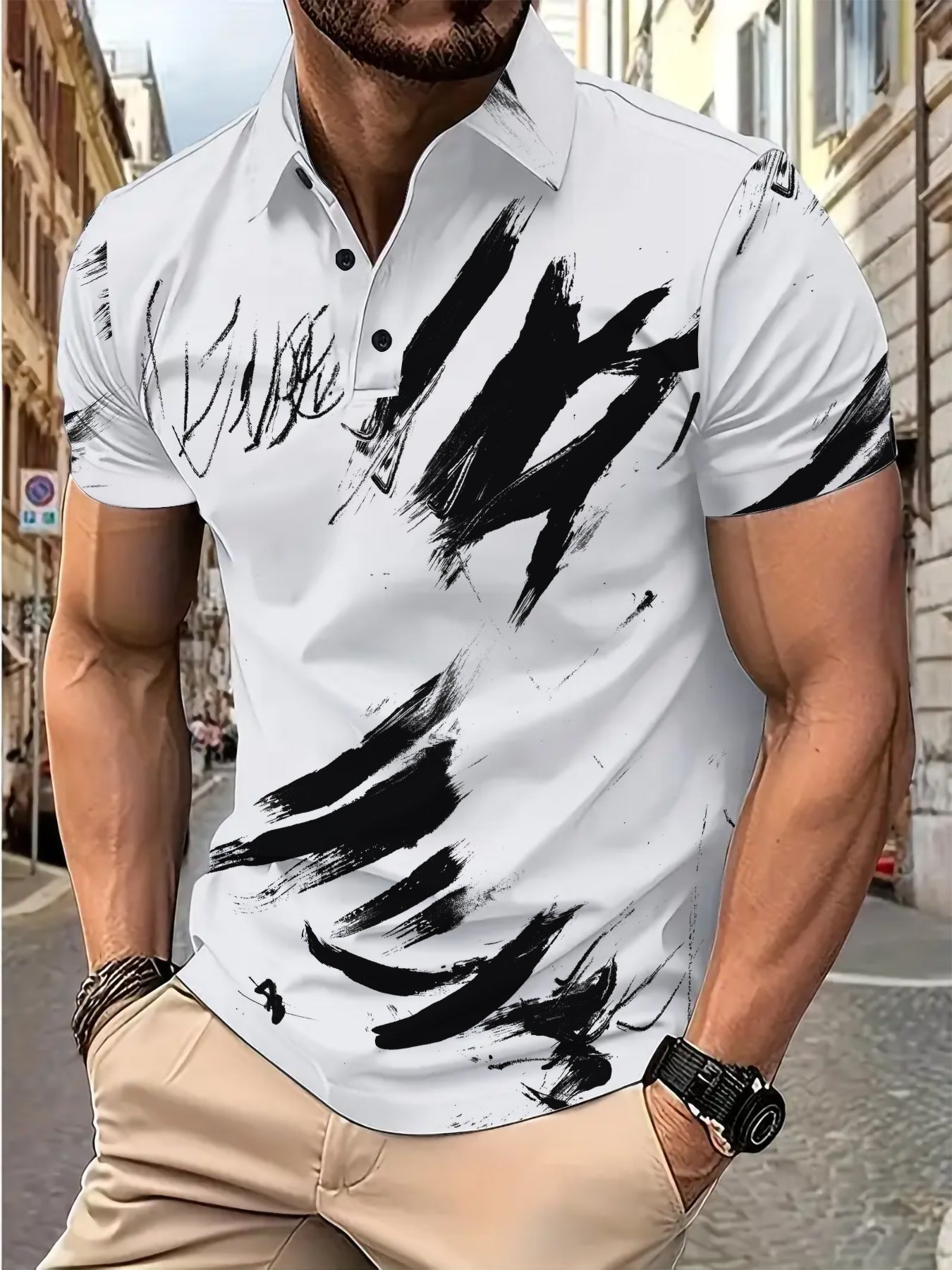Herren Poloshirt Modern mit Pinselstrich Design Berlin