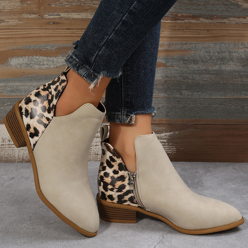 Damen Ankle Boots Leopardenmuster Elegant Schuhe