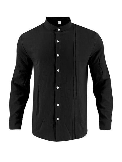 Herren Langarmhemd Modern mit Struktur und Stehkragen