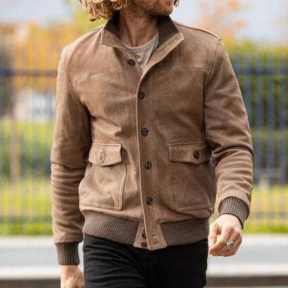 Herren Bomberjacke Elegante Suede Lederjacke