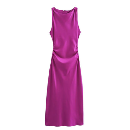 Damen Maxikleid Satin Elegant Rückenausschnitt Tief