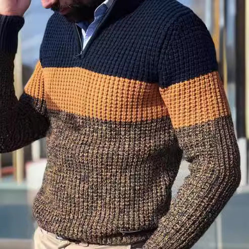 Herren Strickpullover Struktur Optik Halbzipp