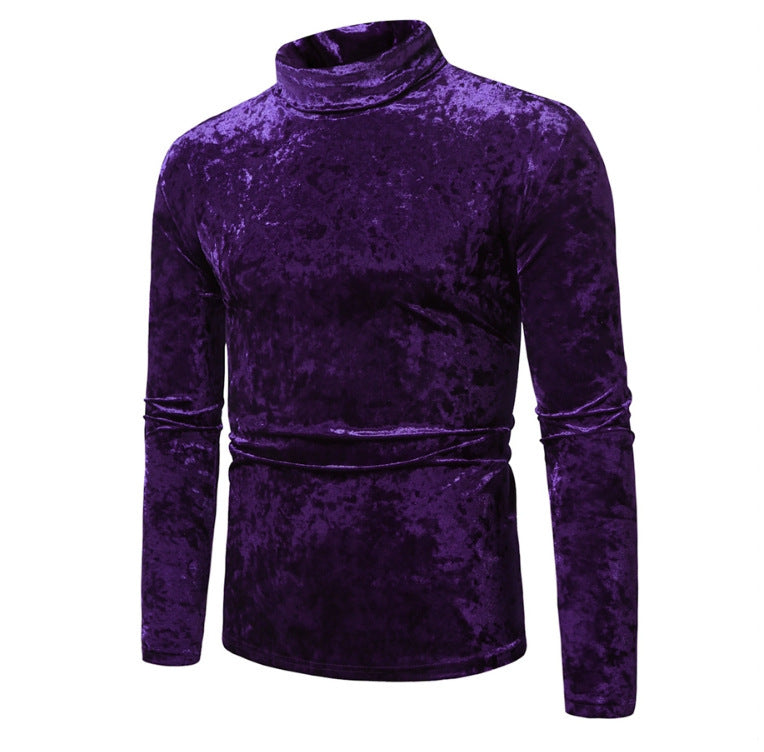 Herren Rollkragenpullover Samt Elegant Schwarz