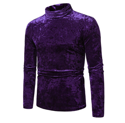 Herren Rollkragenpullover Samt Elegant Schwarz