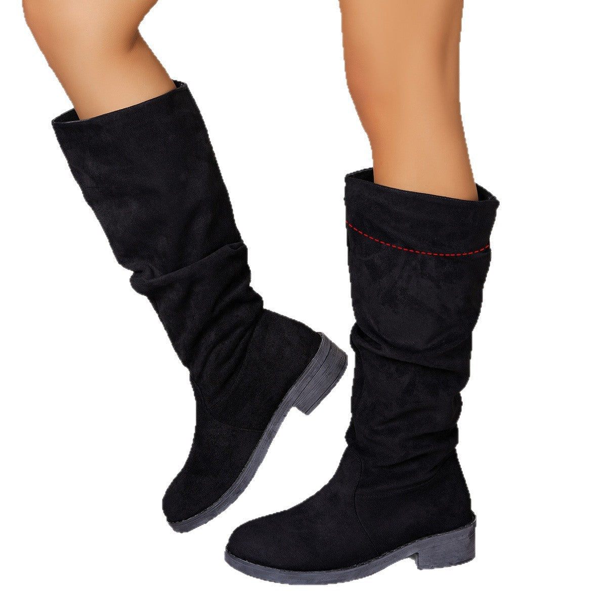 Damen Stiefel Kniehoch Lässig Falten Design Modisch