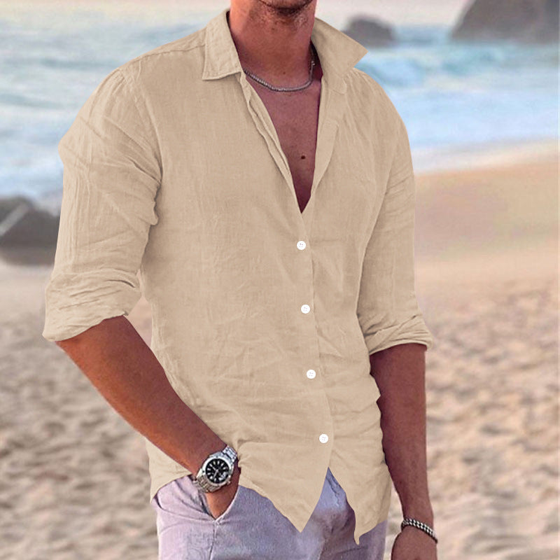 Leinen Hemd Herren Leicht Sommer Oben Knopf Modern