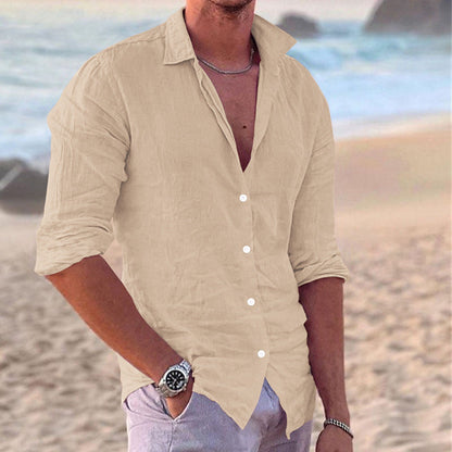 Leinen Hemd Herren Leicht Sommer Oben Knopf Modern