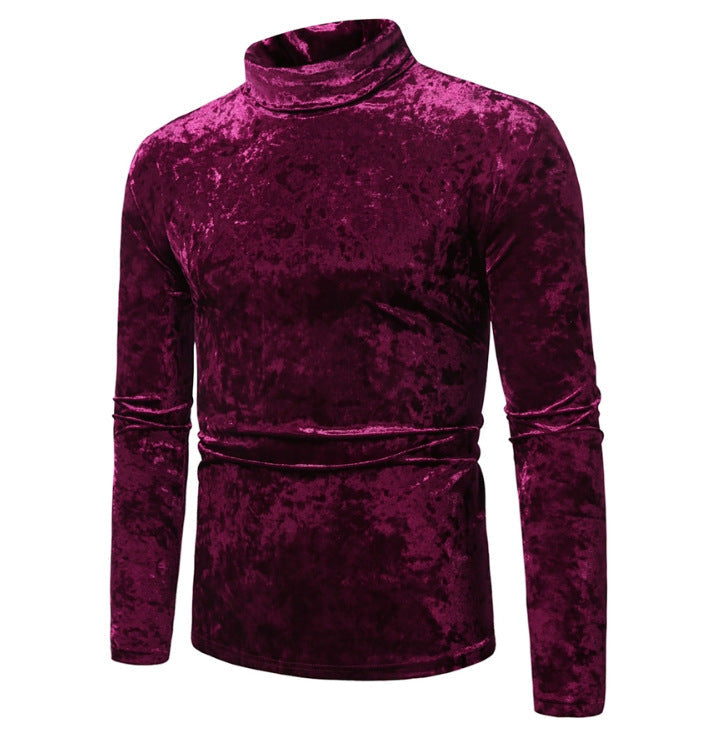 Herren Rollkragenpullover Samt Elegant Schwarz