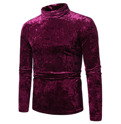 Herren Rollkragenpullover Samt Elegant Schwarz