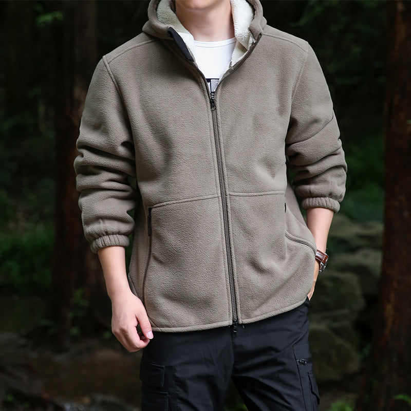 Herren Fleecejacke Warm Verstellbare Kapuze Reißverschluss Taschen