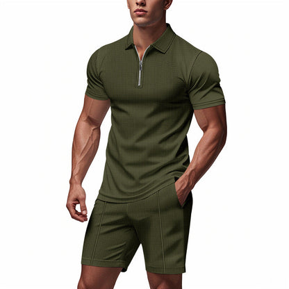 Herren Sportset Kurzarm Reißverschluss Funktionsshirt Modern