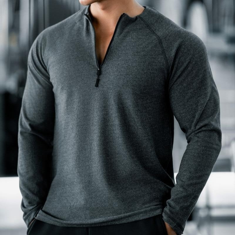 Herren Fitness Shirt Langarm mit Reißverschluss Sportlich