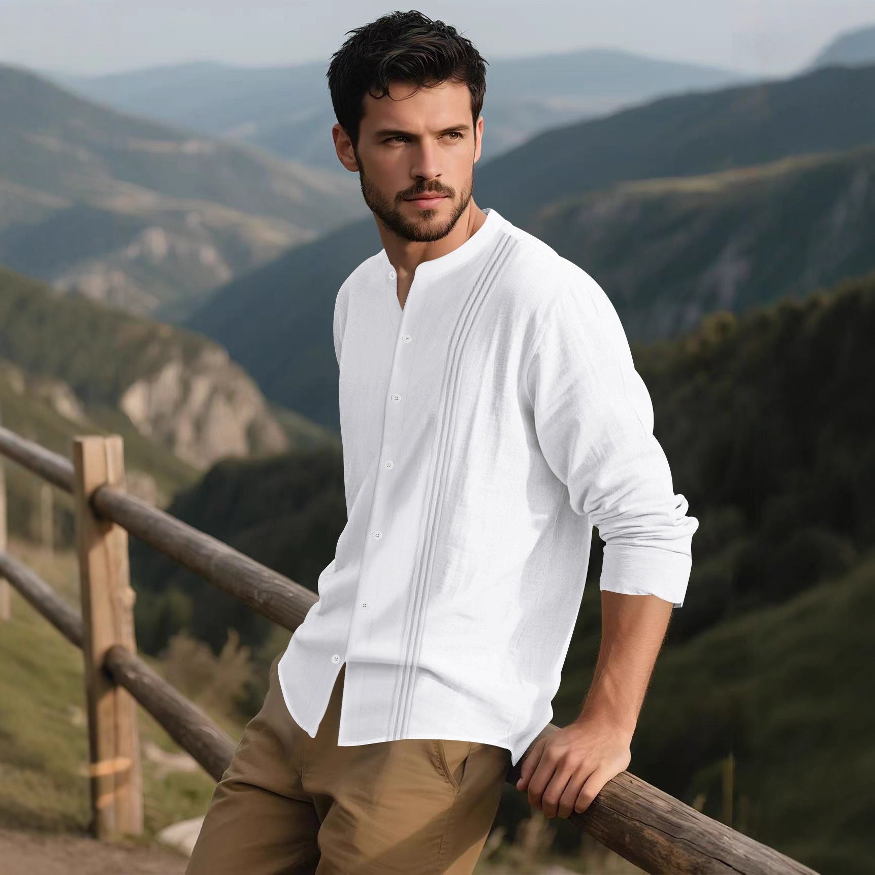 Herren Langarmhemd Modern mit Struktur und Stehkragen - BerlinGlamour