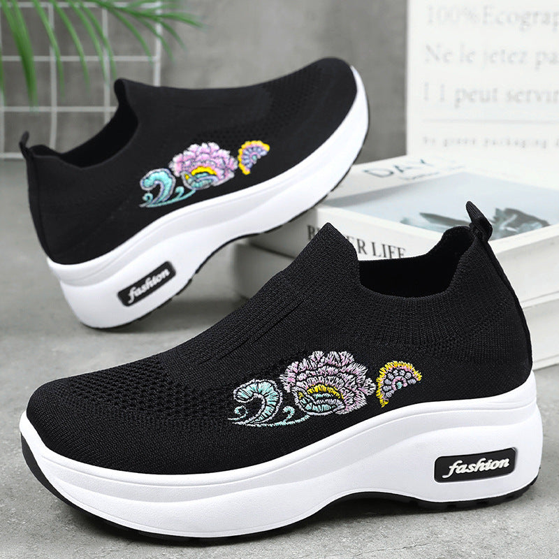 Damen Sneaker Sportlich Plateau Schuhe Floral Design