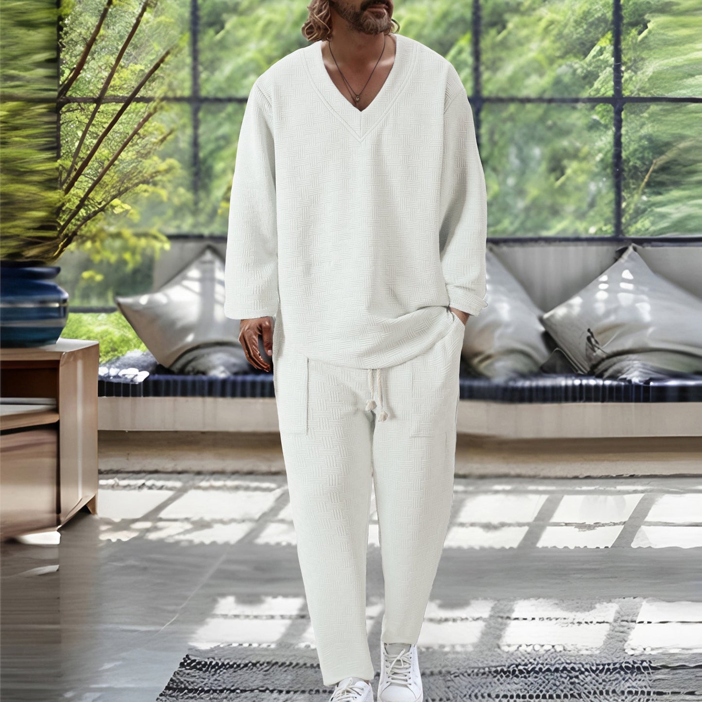 Herren Sweatsuit Lässig V-Ausschnitt Mit Taschen