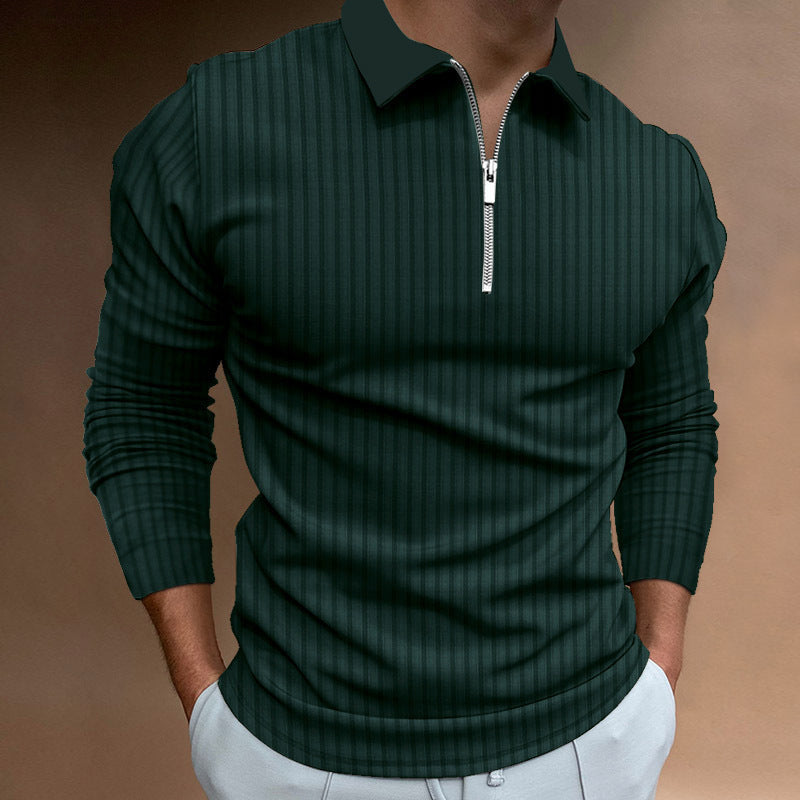 Herren Poloshirt Langarm Elegantes Design Mit Reißverschluss