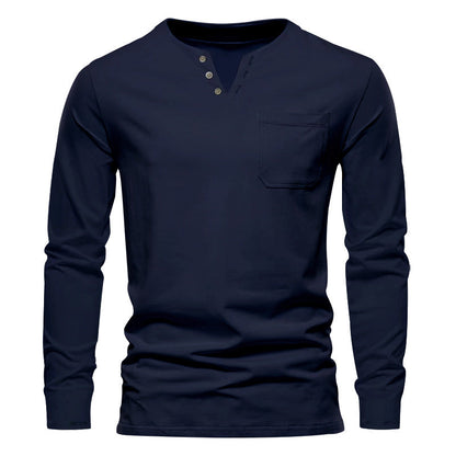 Herren Langarmshirt Mit Brusttasche Modern Knopfdesign