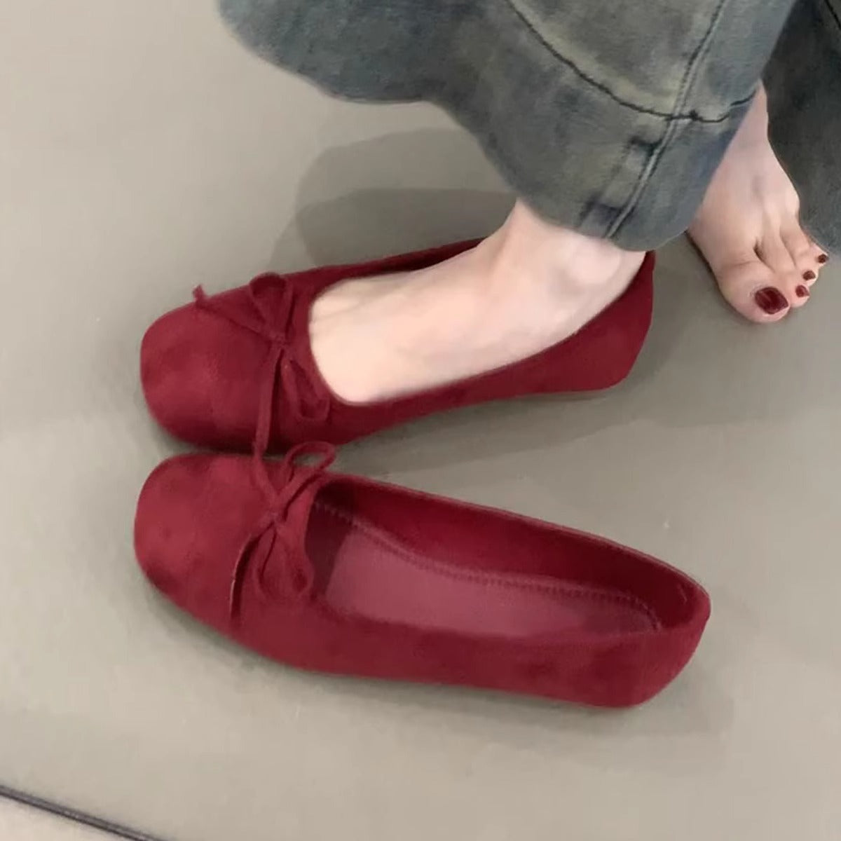 Damen Ballerinas Bequem Schleifen Detail Modisch