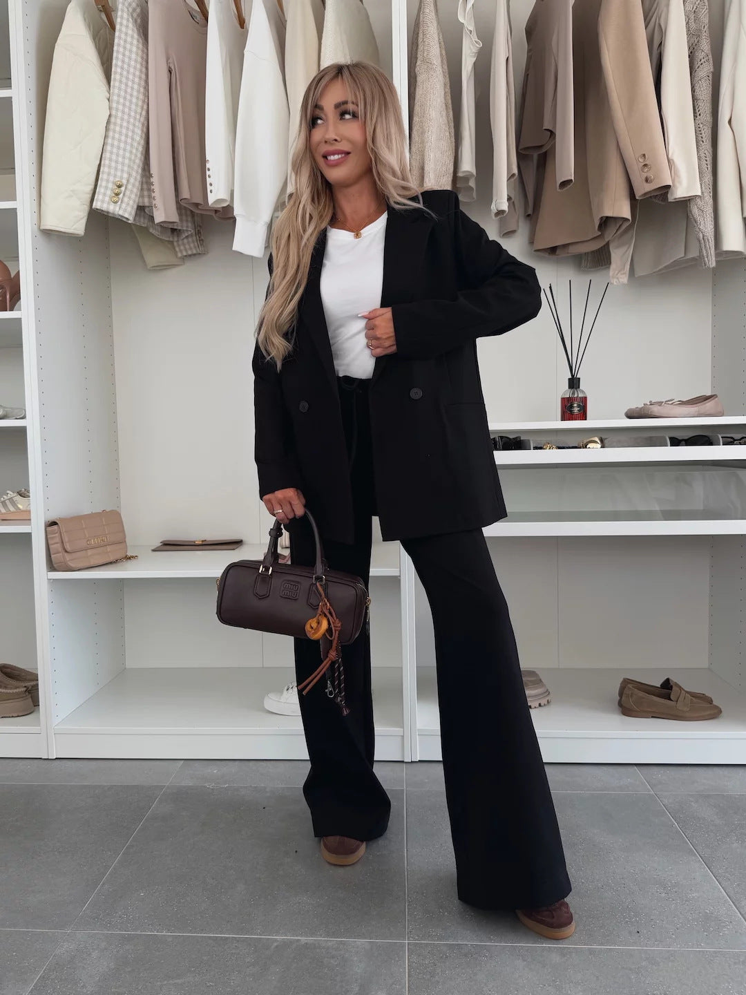 Damen Blazer-Set Elegant Weit Schnitt Hosen