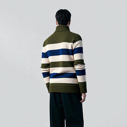 Herren Strickpullover Gestreift Modern Mit Reißverschluss