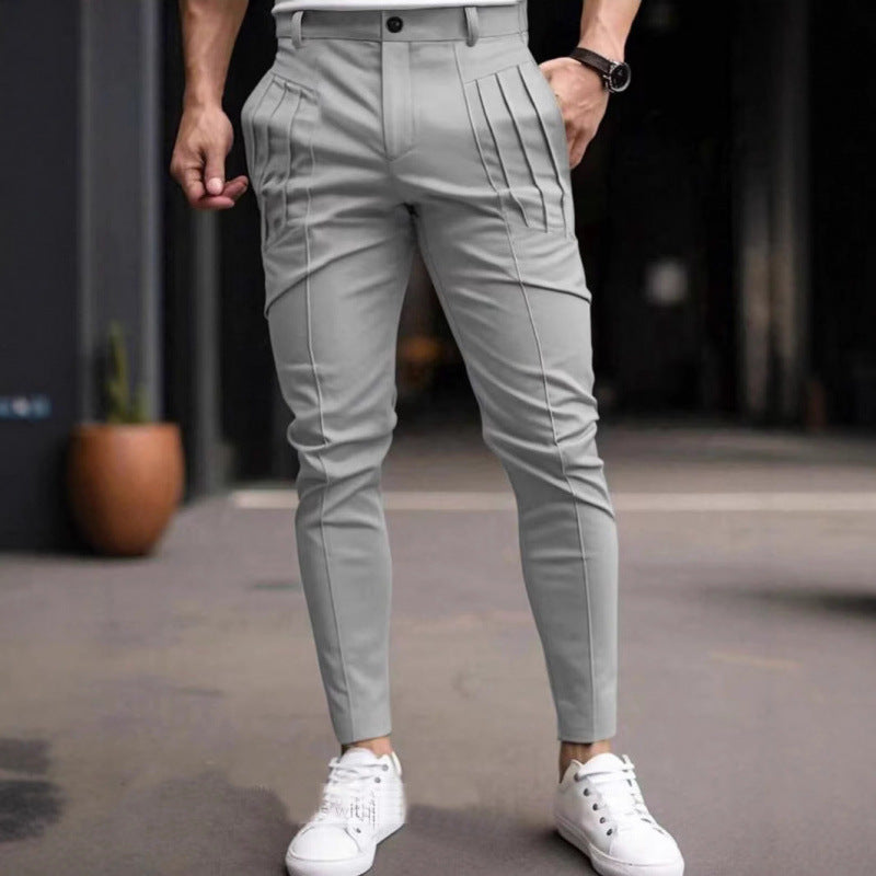 Herren Slim Fit Hose mit Bundfalten und Stretch