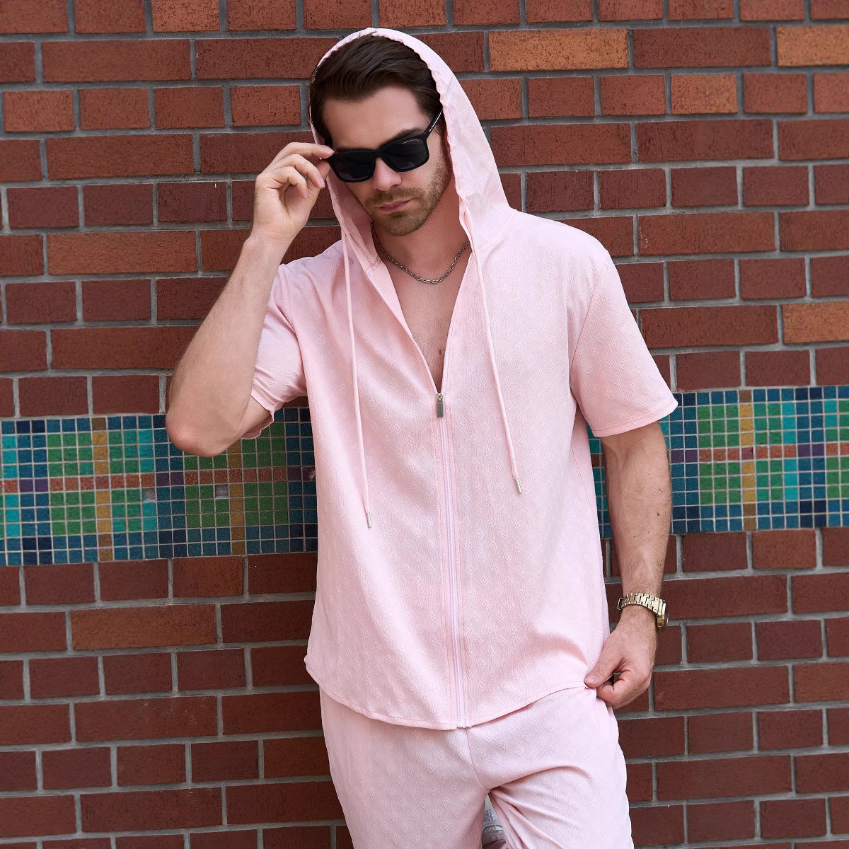Herren Kapuzenpullover Modern Reißverschluss Strukturiert - BerlinGlamour