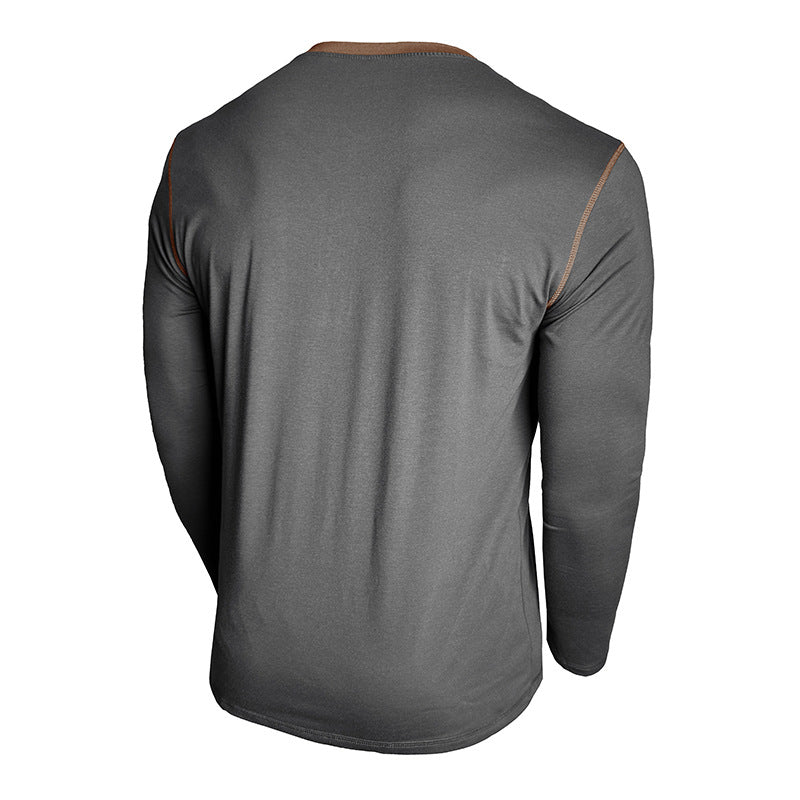 Herren Langarm-Hemd Henley-Ausschnitt Modern Slimfit