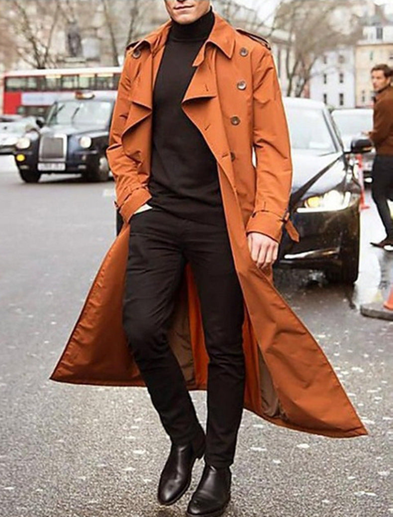 Herren Trenchcoat Eleganter Langmantel mit Knöpfen Hochgeschlossen