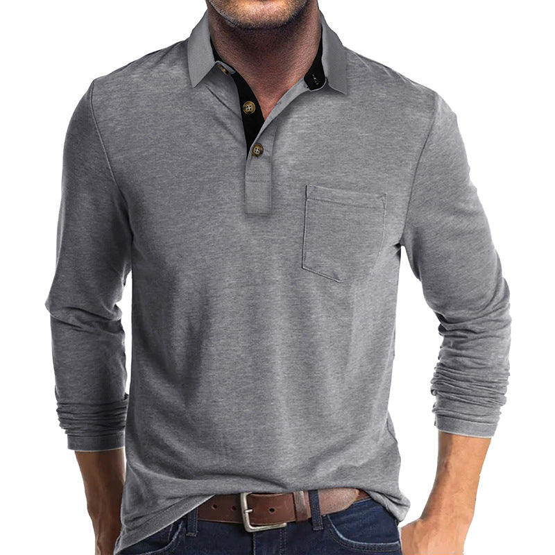 Herren Poloshirt Langarm mit Brusttasche Modern