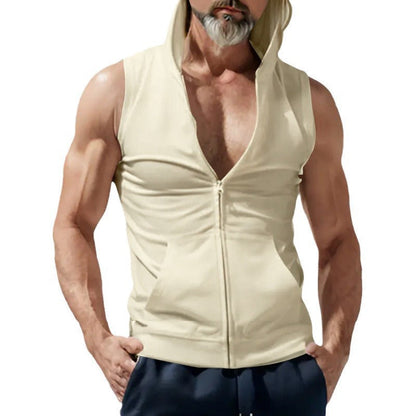 Herren Kapuzen-Shirt Ärmellos Reißverschluss Modern