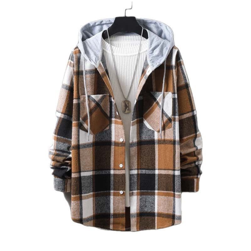 Herren lässige Karojacke mit Kapuze und funktionalen Taschen BerlinGlamour → Lässige Karojacke Berlin mit Glamour und Funktion