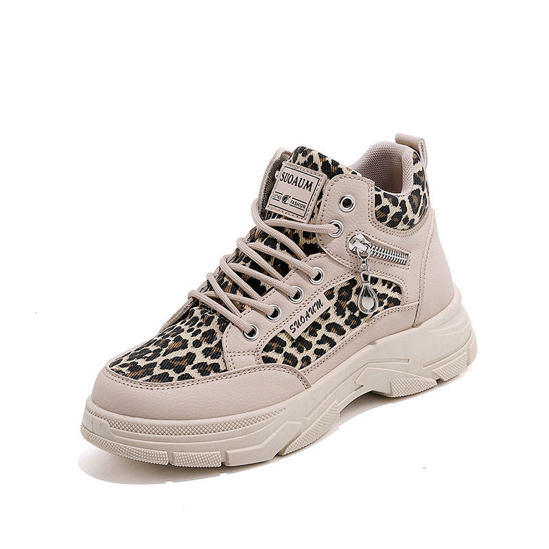 Damen Sneaker High-Top Leopardenmuster Schwarz Trend