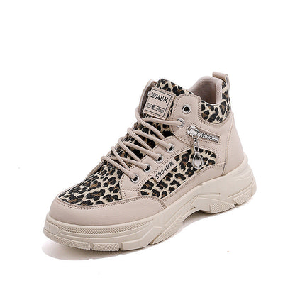 Damen Sneaker High-Top Leopardenmuster Schwarz Trend