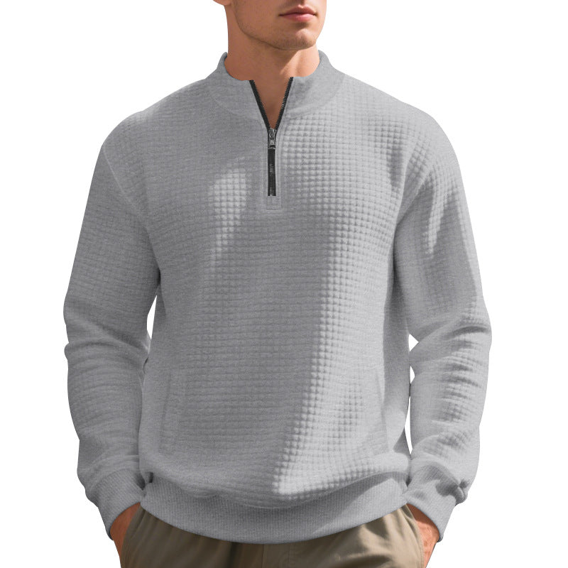Herren Sweatshirt Halbzipp Reißverschluss Strukturiert Modern