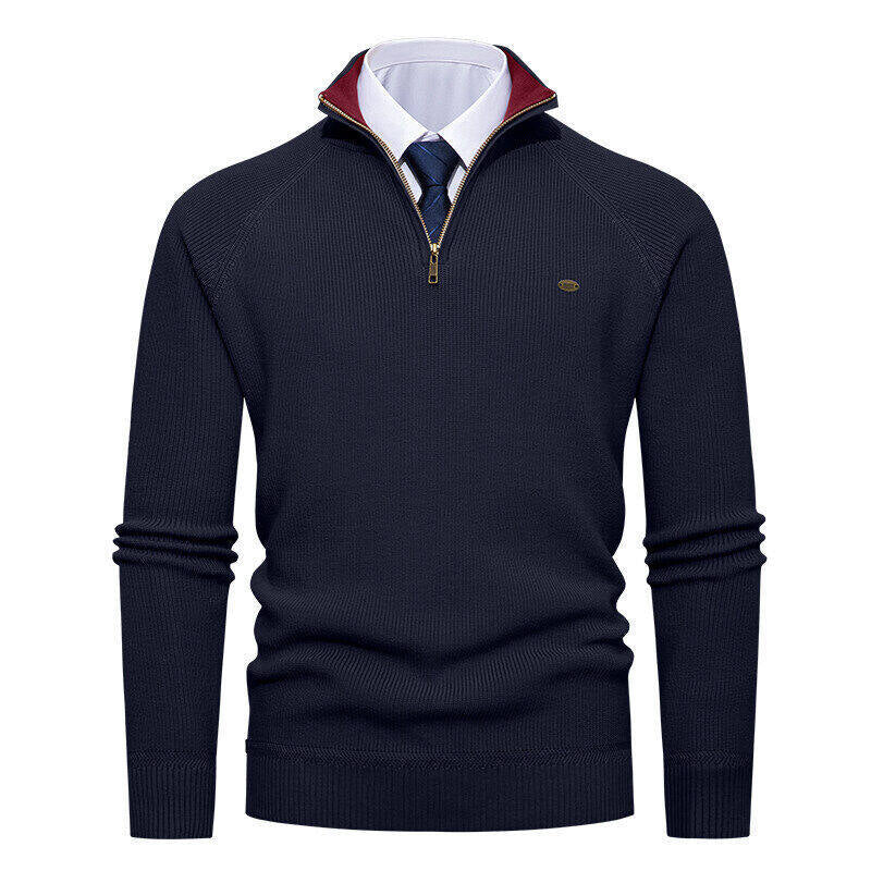 Herren Strickpullover Stehkragen Reißverschluss Elegante Kaschmir Optik