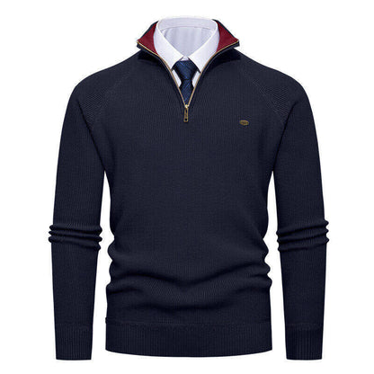Herren Strickpullover Stehkragen Reißverschluss Elegante Kaschmir Optik