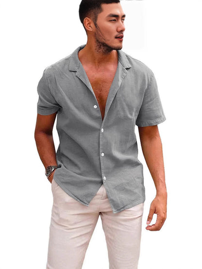 Herren Leinenhemd Kurzarm mit Knöpfen Elegant