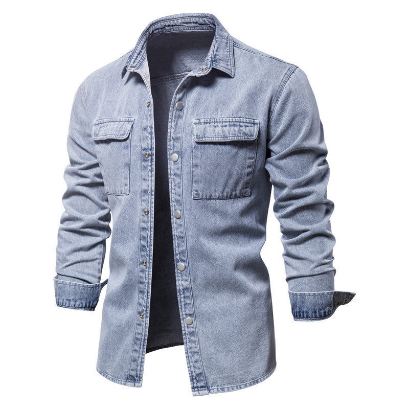 Herren Denim Hemd Lässig Doppelte Brusttaschen Casual - BerlinGlamour