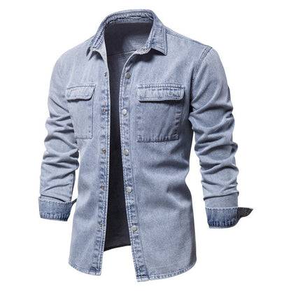 Herren Denim Hemd Lässig Doppelte Brusttaschen Casual - BerlinGlamour