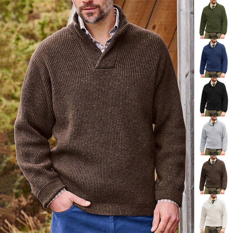 Herren Strickpullover Modern Stehkragen Rippstruktur - BerlinGlamour