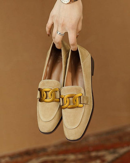 Elegante Damen Loafer aus Wildleder Gold