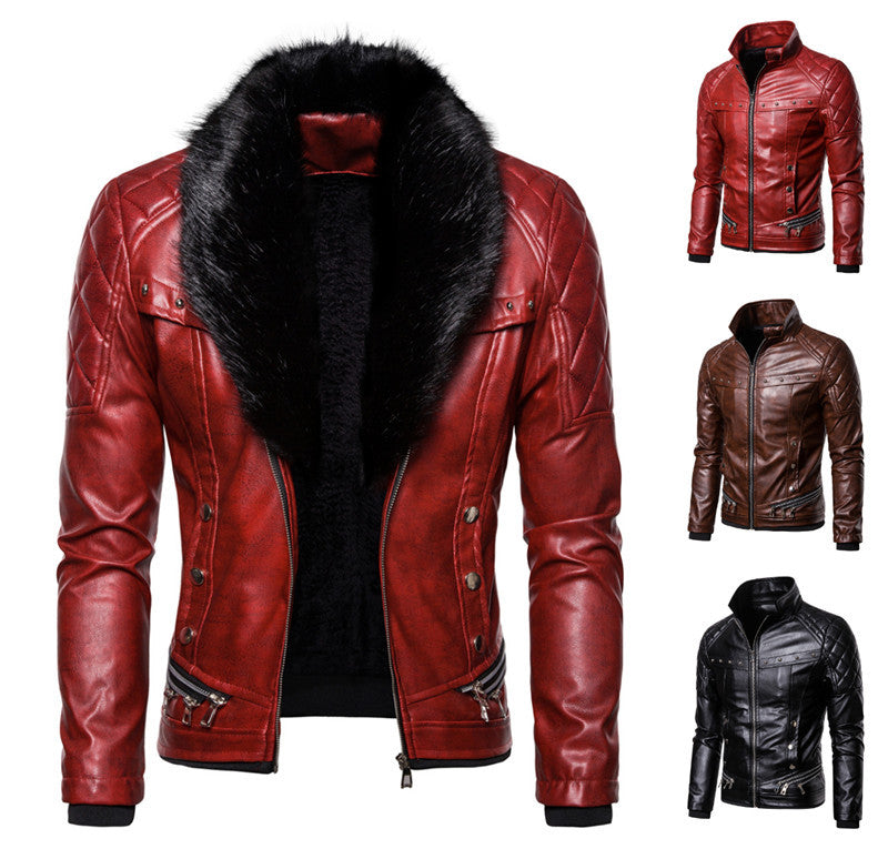 Herren Lederjacke Luxus Fellkragen Echtes Leder Schwarz - BerlinGlamour